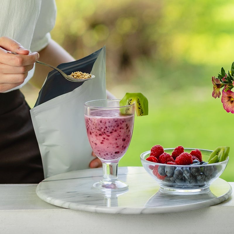 Xylitol oat fiber can be added, for example, to smoothies from a resealable pouch.